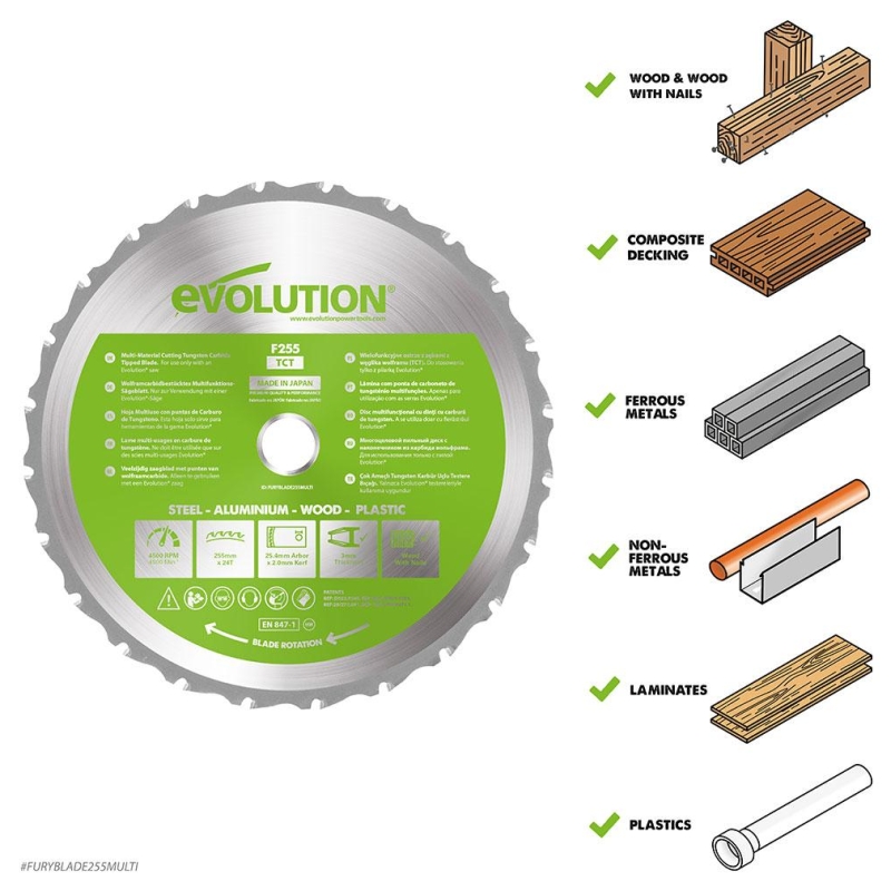 Multifunkčný pílový kotúč EVOLUTION FURY - 255x25,4x2 mm (24z)