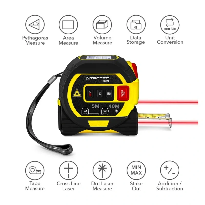 Svinovací meter 5m + laserový diaľkomer 40m + krížový laser BD8M Trotec